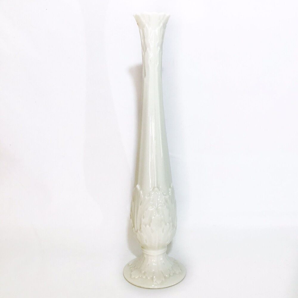 Vintage Lenox Tall 10.5" Ecru Florentine Bud Vase Woodland Pattern